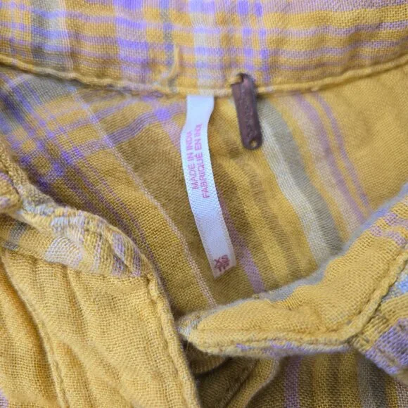 Free People XS Multicolor Plaid Tunic Shirt Flannel Flowy Boho - Picture 4 of 6